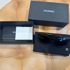 CHANEL Black Sunglasses with Silver Accents